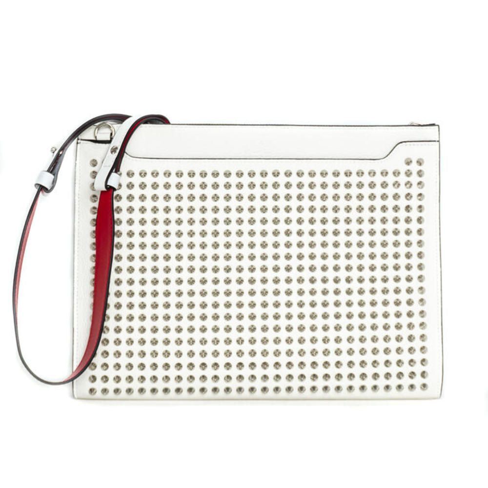 Christian Louboutin Pouch Clutch Bag Leather White Red Silver Metal Fittings